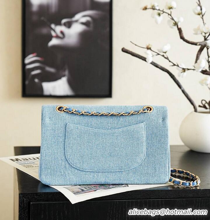 Shop Best Chanel Métiers D'art Classic 11.12 Handbag Embroidered Denim With Glass Beads With Strass & Gold AS5698 Blue/G