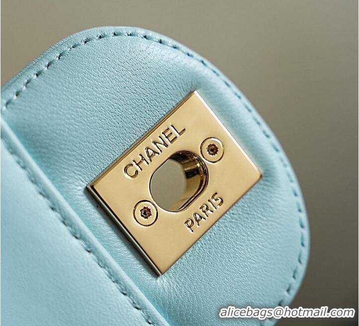 Pretty Style Chanel Classic Flap Bag Quilted Leather Featuring Embroidered Floral Details AS5697 Light Blue/Gold 2026