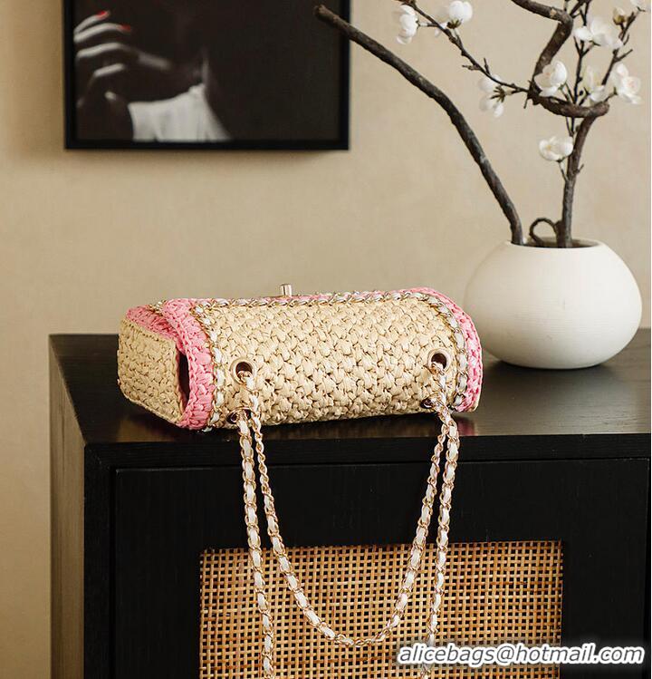 Top Quality Chanel Raffia Chain Venice Beach Flap Bag AS5699 Beige Pink/Light Gold 2026