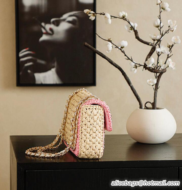 Top Quality Chanel Raffia Chain Venice Beach Flap Bag AS5699 Beige Pink/Light Gold 2026