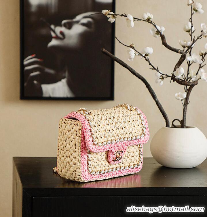 Top Quality Chanel Raffia Chain Venice Beach Flap Bag AS5699 Beige Pink/Light Gold 2026