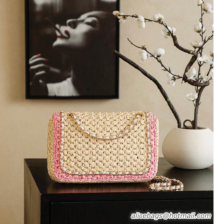 Top Quality Chanel Raffia Chain Venice Beach Flap Bag AS5699 Beige Pink/Light Gold 2026