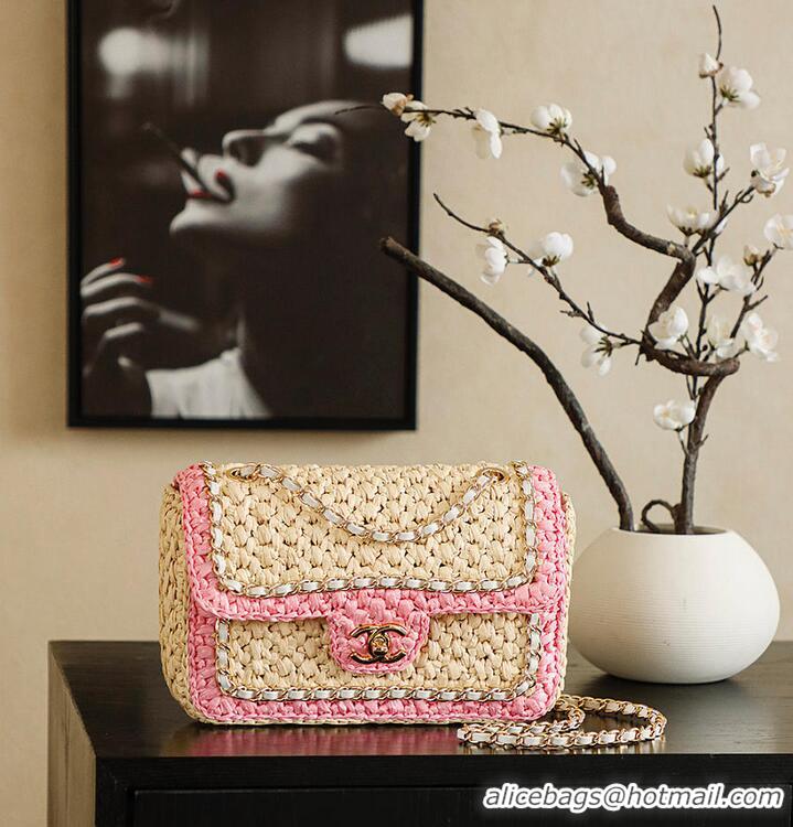 Top Quality Chanel Raffia Chain Venice Beach Flap Bag AS5699 Beige Pink/Light Gold 2026