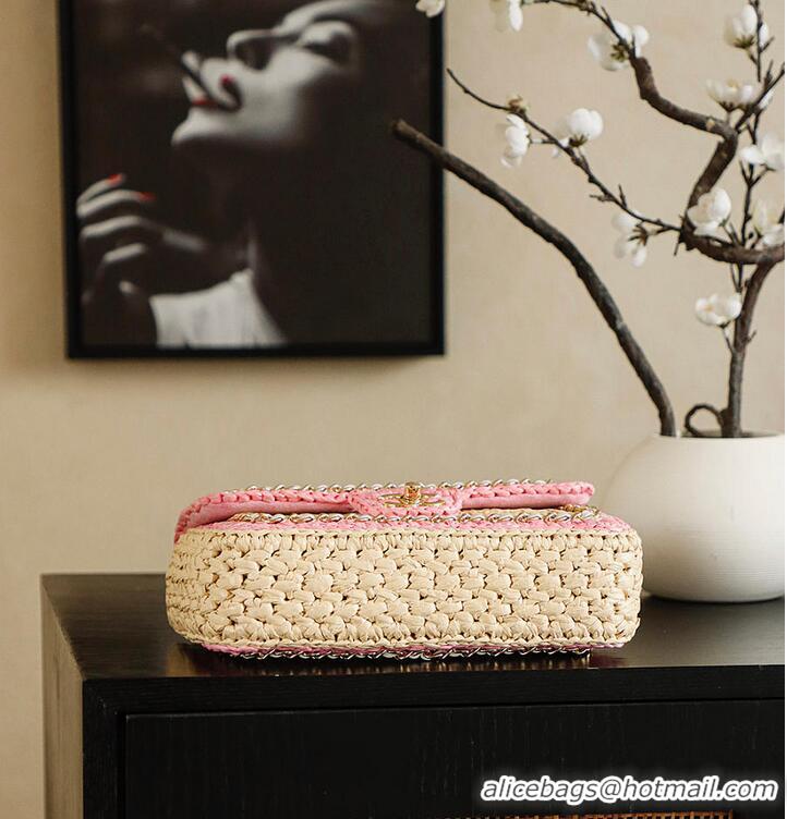 Top Quality Chanel Raffia Chain Venice Beach Flap Bag AS5699 Beige Pink/Light Gold 2026