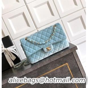 Best Price Chanel Medium Classic Double Flap Bag In Original Velvet AS5688 Light Blue/Gold 2026