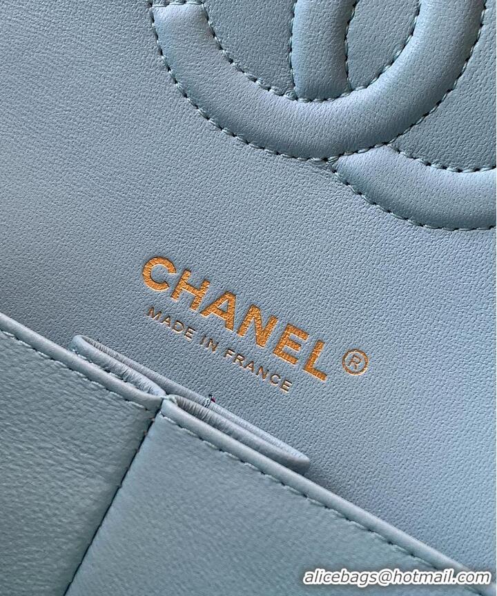 Best Price Chanel Medium Classic Double Flap Bag In Original Velvet AS5688 Light Blue/Gold 2026