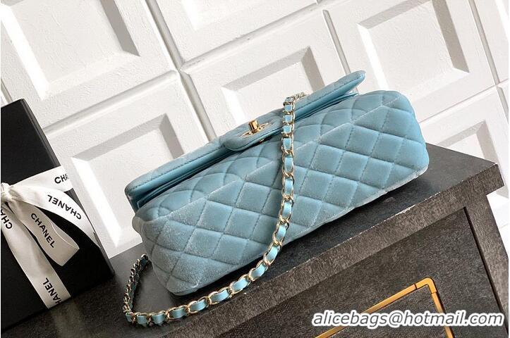 Best Price Chanel Medium Classic Double Flap Bag In Original Velvet AS5688 Light Blue/Gold 2026