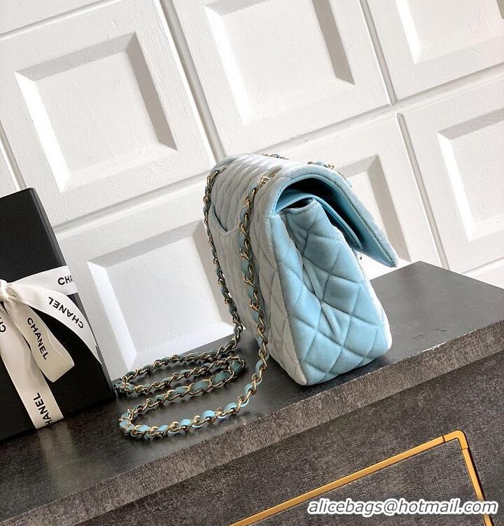 Best Price Chanel Medium Classic Double Flap Bag In Original Velvet AS5688 Light Blue/Gold 2026