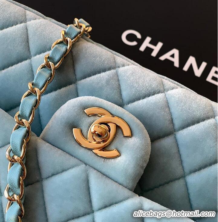 Best Price Chanel Medium Classic Double Flap Bag In Original Velvet AS5688 Light Blue/Gold 2026