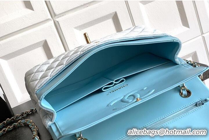 Best Price Chanel Medium Classic Double Flap Bag In Original Velvet AS5688 Light Blue/Gold 2026