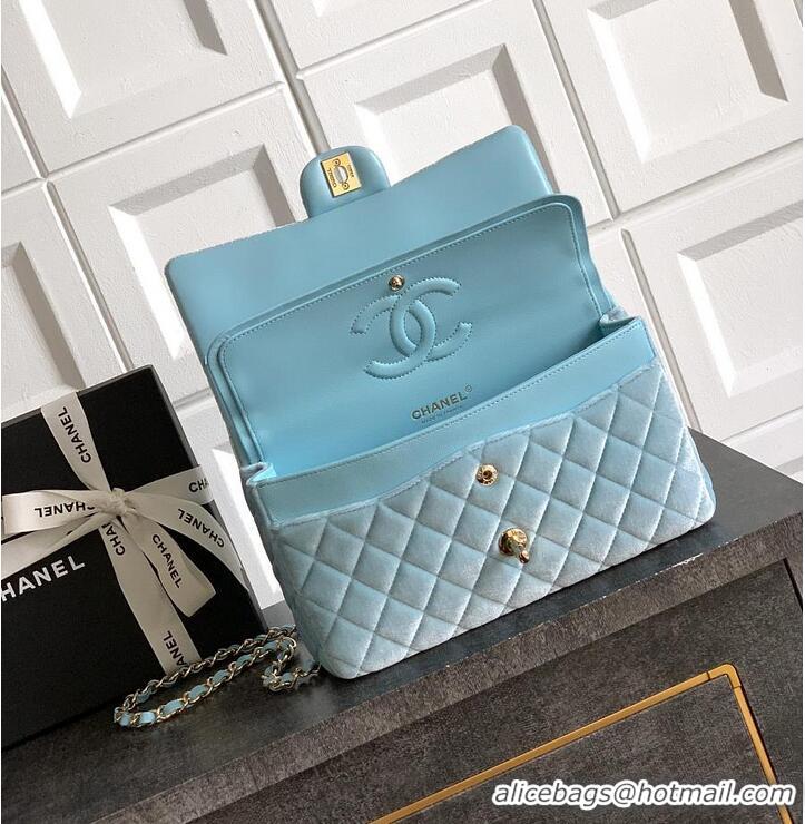 Best Price Chanel Medium Classic Double Flap Bag In Original Velvet AS5688 Light Blue/Gold 2026