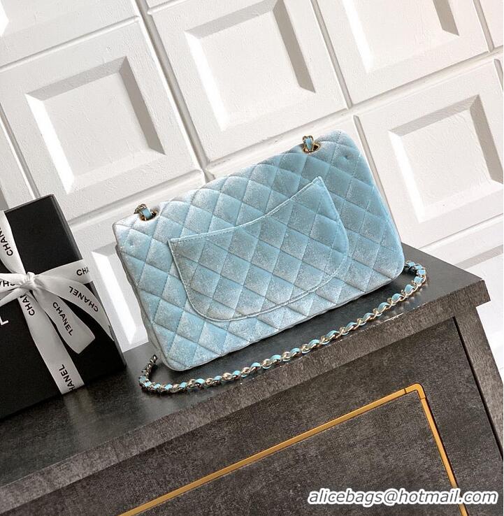 Best Price Chanel Medium Classic Double Flap Bag In Original Velvet AS5688 Light Blue/Gold 2026