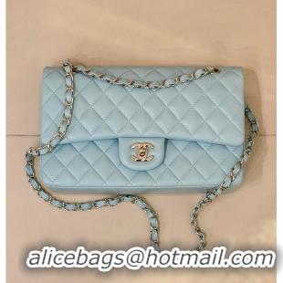 Top Quality Chanel Medium Classic Double Flap Bag In Calfskin Leather AS5689 Light Blue/Silver 2026