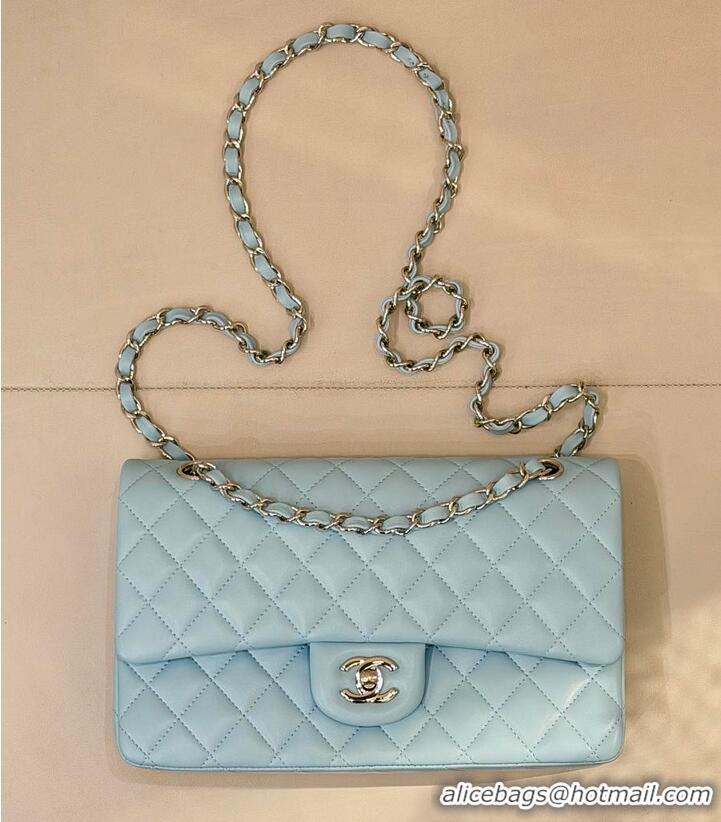 Top Quality Chanel Medium Classic Double Flap Bag In Calfskin Leather AS5689 Light Blue/Silver 2026