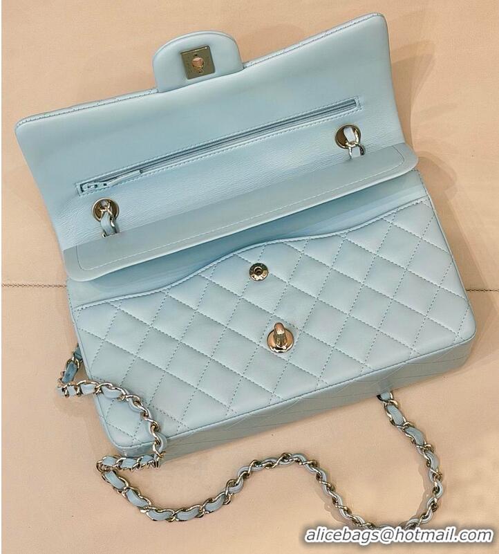Top Quality Chanel Medium Classic Double Flap Bag In Calfskin Leather AS5689 Light Blue/Silver 2026
