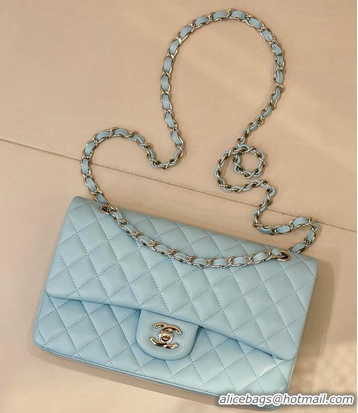 Top Quality Chanel Medium Classic Double Flap Bag In Calfskin Leather AS5689 Light Blue/Silver 2026