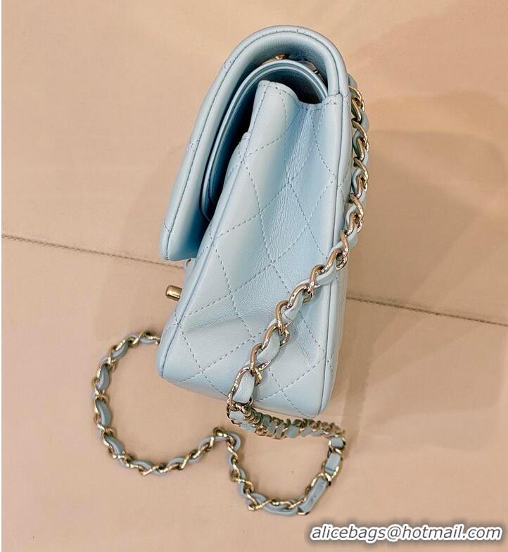 Top Quality Chanel Medium Classic Double Flap Bag In Calfskin Leather AS5689 Light Blue/Silver 2026