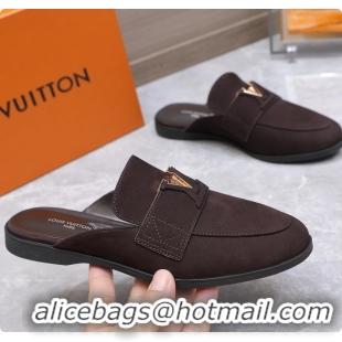 Shop Cheap Louis Vuitton LV Mare Open Back Loafer Dark Brown Suede Leather 6061401
