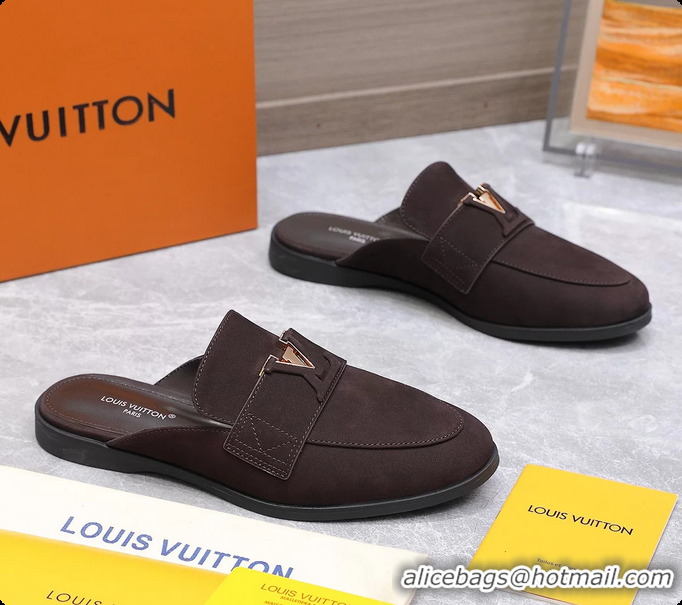 Shop Cheap Louis Vuitton LV Mare Open Back Loafer Dark Brown Suede Leather 6061401