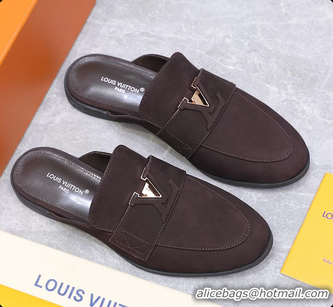 Shop Cheap Louis Vuitton LV Mare Open Back Loafer Dark Brown Suede Leather 6061401