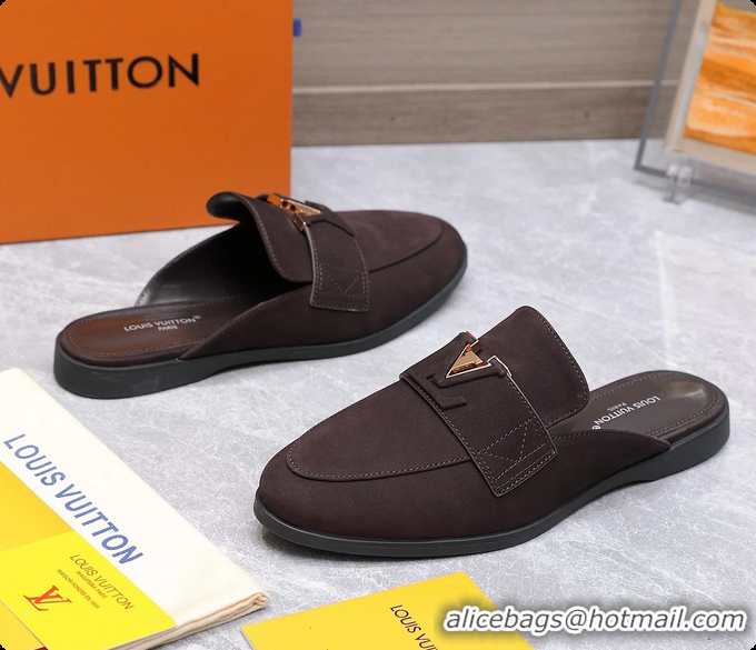 Shop Cheap Louis Vuitton LV Mare Open Back Loafer Dark Brown Suede Leather 6061401
