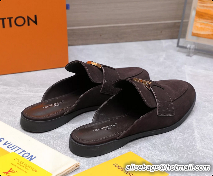 Shop Cheap Louis Vuitton LV Mare Open Back Loafer Dark Brown Suede Leather 6061401