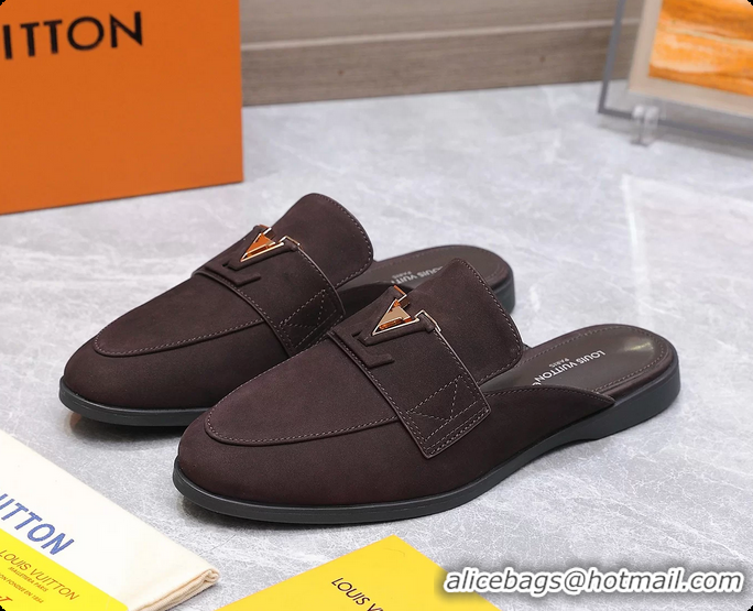 Shop Cheap Louis Vuitton LV Mare Open Back Loafer Dark Brown Suede Leather 6061401
