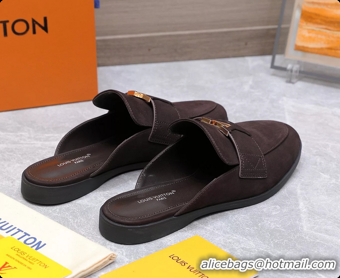 Shop Cheap Louis Vuitton LV Mare Open Back Loafer Dark Brown Suede Leather 6061401