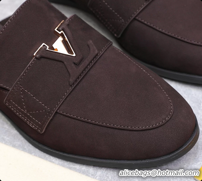 Shop Cheap Louis Vuitton LV Mare Open Back Loafer Dark Brown Suede Leather 6061401