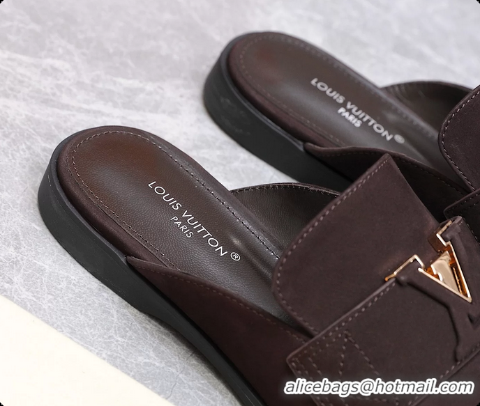 Shop Cheap Louis Vuitton LV Mare Open Back Loafer Dark Brown Suede Leather 6061401
