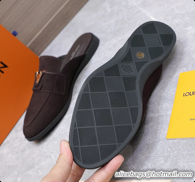 Shop Cheap Louis Vuitton LV Mare Open Back Loafer Dark Brown Suede Leather 6061401