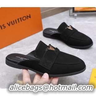 Hot Style Louis Vuitton LV Mare Open Back Loafer Black Suede Leather 6061401