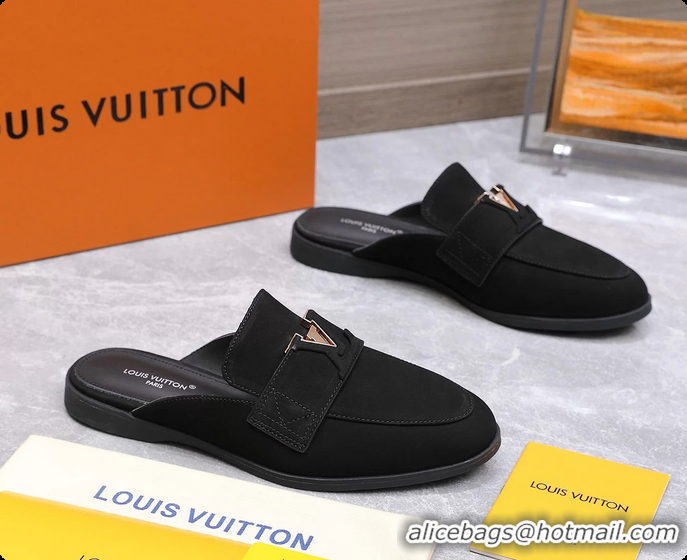 Hot Style Louis Vuitton LV Mare Open Back Loafer Black Suede Leather 6061401