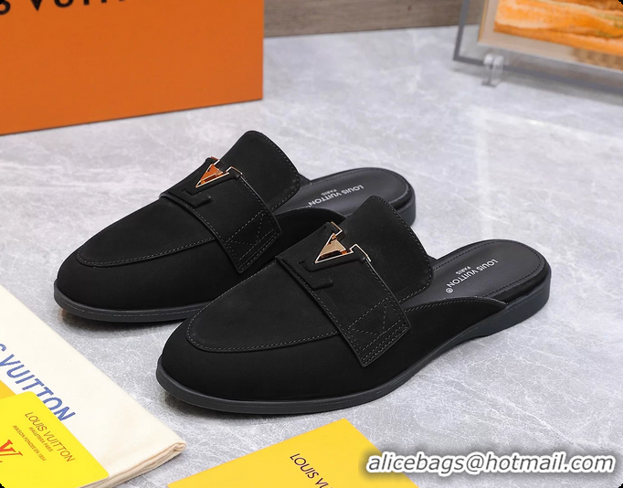 Hot Style Louis Vuitton LV Mare Open Back Loafer Black Suede Leather 6061401