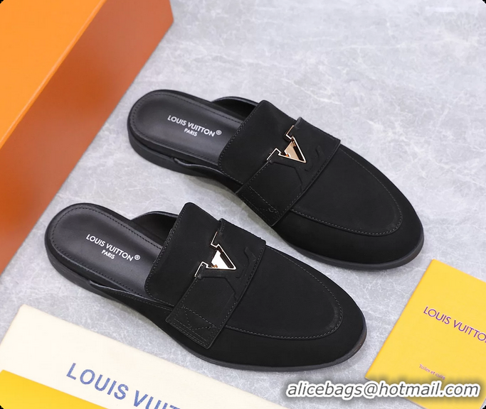 Hot Style Louis Vuitton LV Mare Open Back Loafer Black Suede Leather 6061401