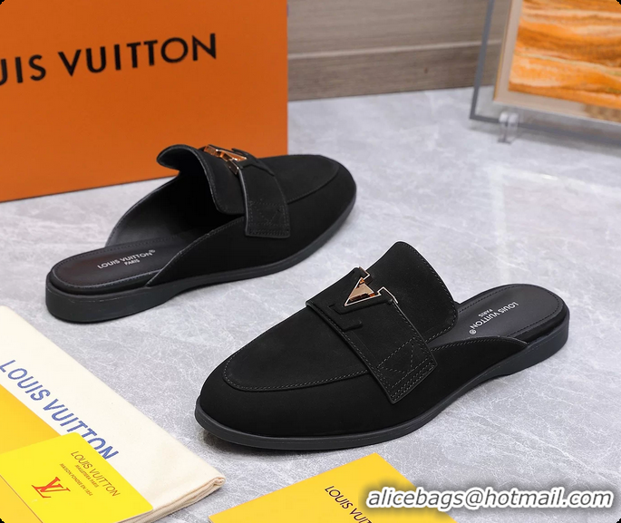 Hot Style Louis Vuitton LV Mare Open Back Loafer Black Suede Leather 6061401