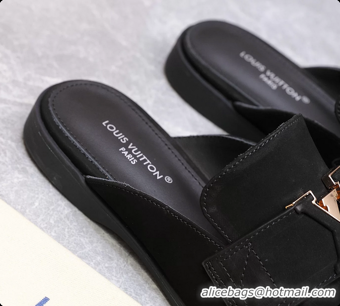 Hot Style Louis Vuitton LV Mare Open Back Loafer Black Suede Leather 6061401