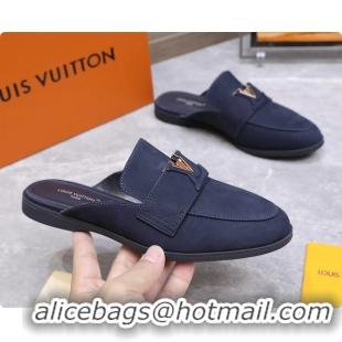 Sophisticated Louis Vuitton LV Mare Open Back Loafer Navy Blue Suede Leather 6061401