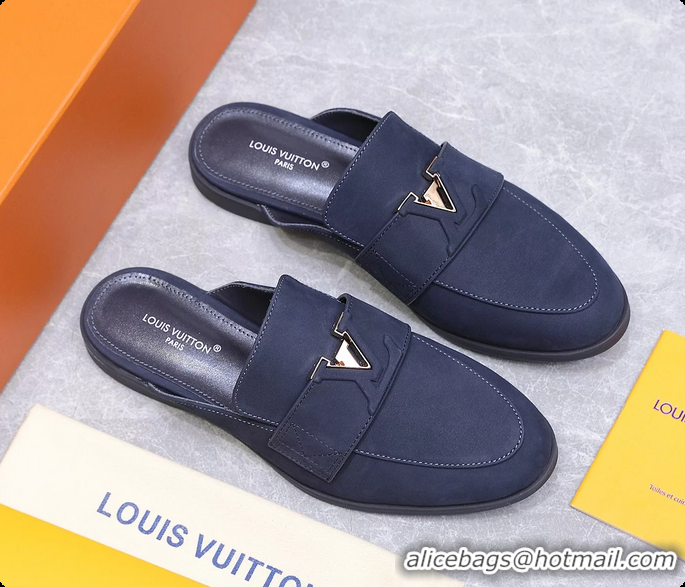 Sophisticated Louis Vuitton LV Mare Open Back Loafer Navy Blue Suede Leather 6061401
