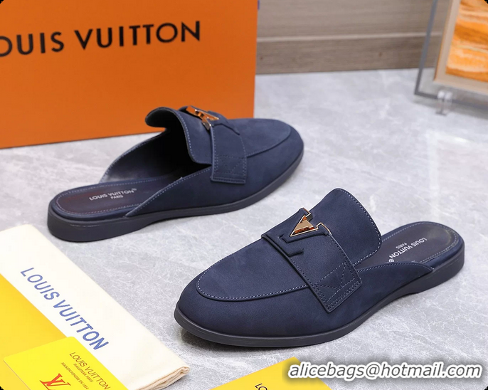 Sophisticated Louis Vuitton LV Mare Open Back Loafer Navy Blue Suede Leather 6061401