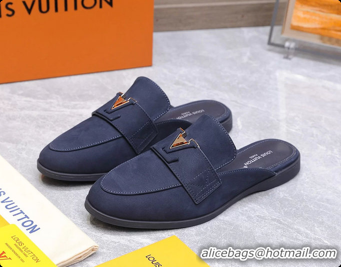 Sophisticated Louis Vuitton LV Mare Open Back Loafer Navy Blue Suede Leather 6061401