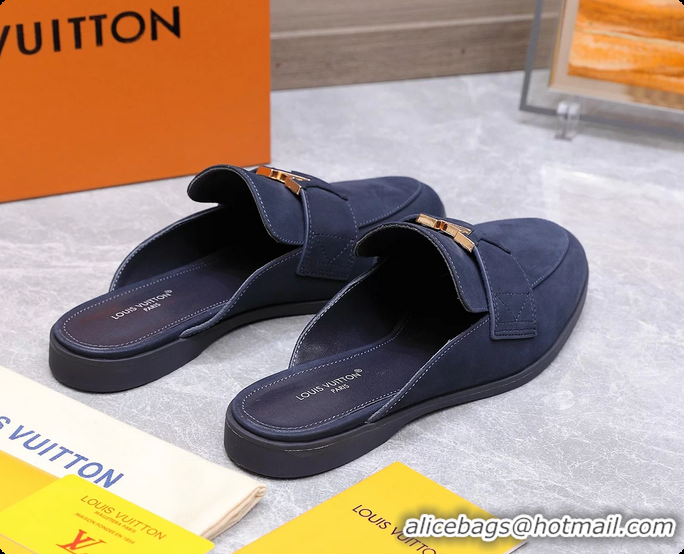 Sophisticated Louis Vuitton LV Mare Open Back Loafer Navy Blue Suede Leather 6061401