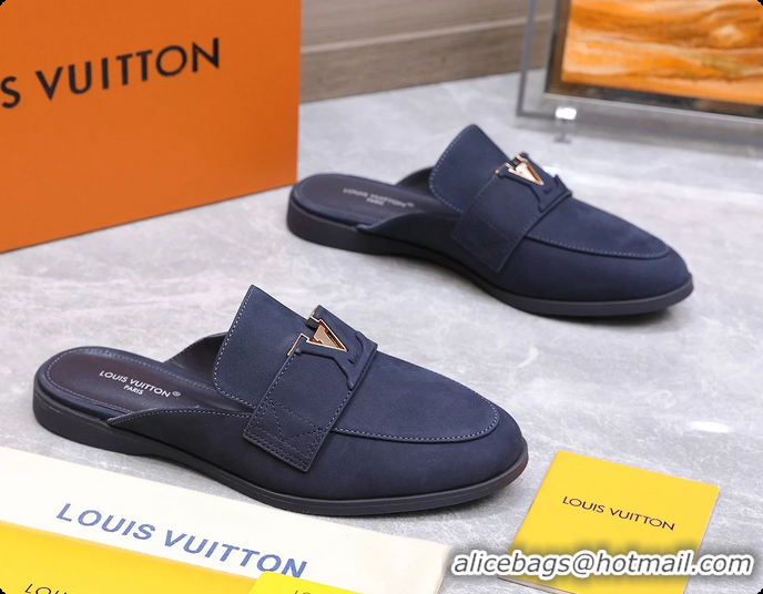 Sophisticated Louis Vuitton LV Mare Open Back Loafer Navy Blue Suede Leather 6061401