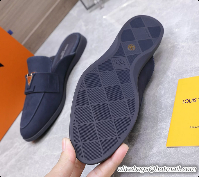 Sophisticated Louis Vuitton LV Mare Open Back Loafer Navy Blue Suede Leather 6061401