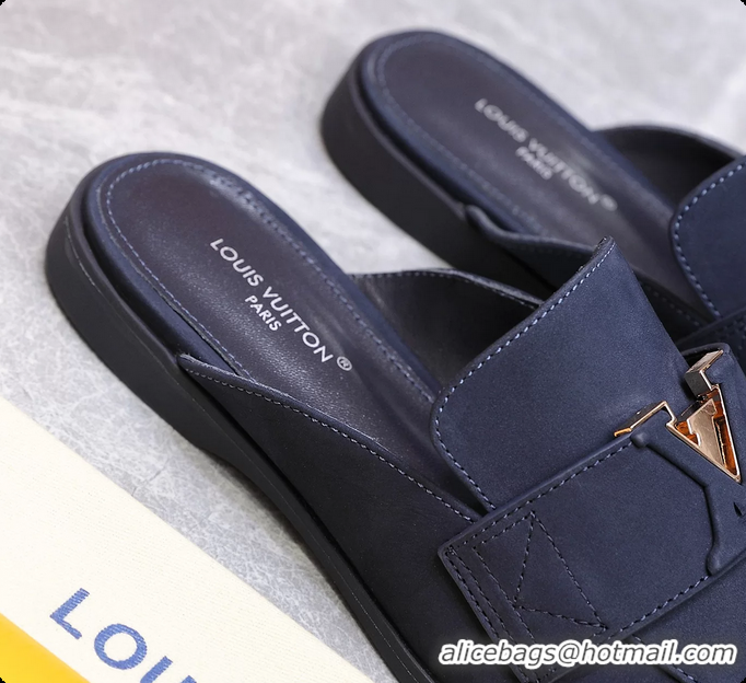 Sophisticated Louis Vuitton LV Mare Open Back Loafer Navy Blue Suede Leather 6061401