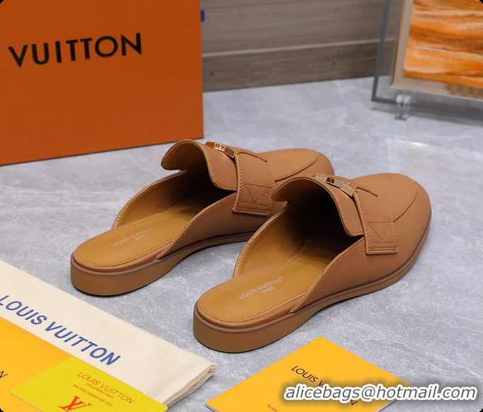 Duplicate Louis Vuitton LV Mare Open Back Loafer Dark Beige Calfskin Leather 6061401