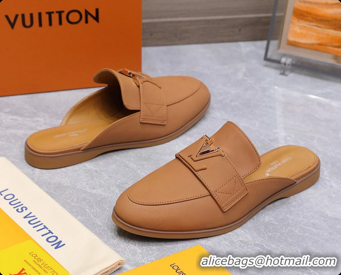 Duplicate Louis Vuitton LV Mare Open Back Loafer Dark Beige Calfskin Leather 6061401
