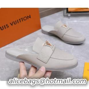Sumptuous Louis Vuitton LV Mare Open Back Loafer Gray Calfskin Leather 6061401