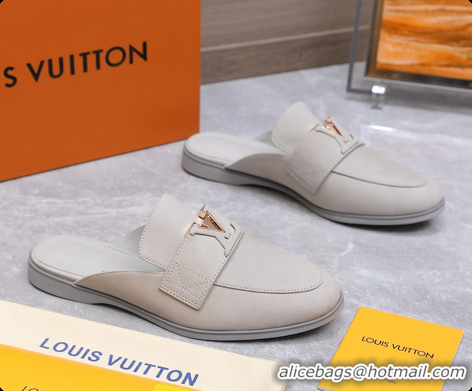 Sumptuous Louis Vuitton LV Mare Open Back Loafer Gray Calfskin Leather 6061401