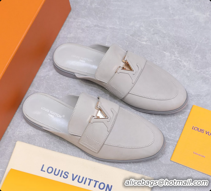 Sumptuous Louis Vuitton LV Mare Open Back Loafer Gray Calfskin Leather 6061401
